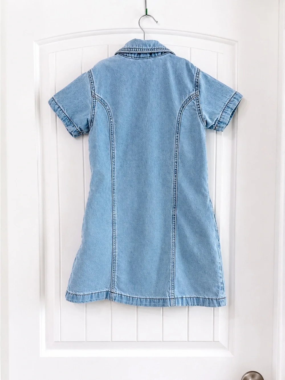 Cat & Jack Girls Denim Button Front Dress Size M 8 Light Wash Short Sleeve